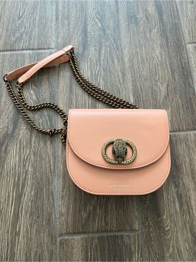 Kurt Geiger Blush Pink Leather Saddle Crossbody with Antique-Gold Hardware